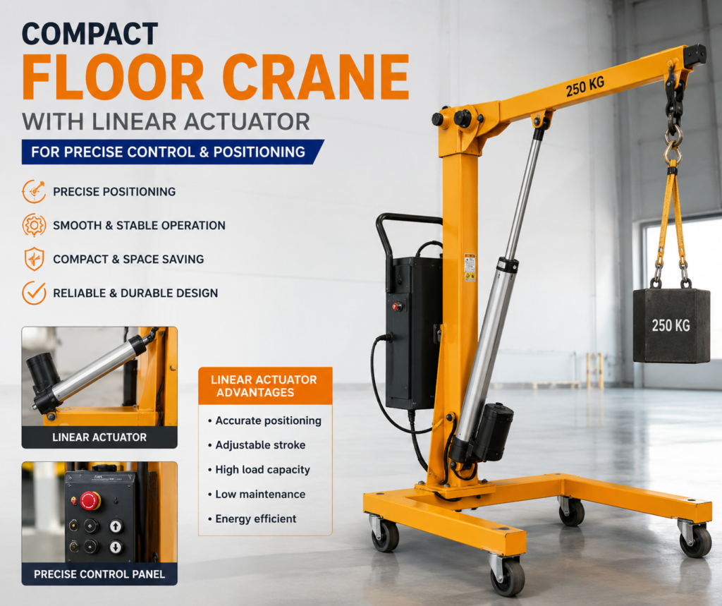 Compact Floor Crane with Linear Actuator for Precise Control & Positioning
