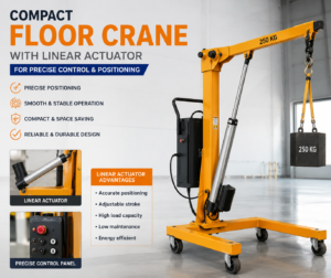 Compact Floor Crane with Linear Actuator for Precise Control & Positioning